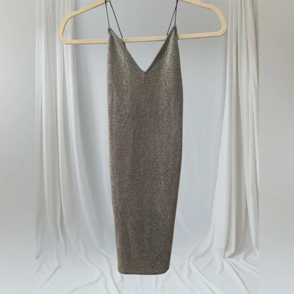 H&M Dress Metallic Bodycon Mini Dress Bundle BOGO Silver XS + Black S - Picture 2 of 8